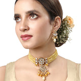 Gold Plated Kundan Choker Necklace with Agate and Onyx