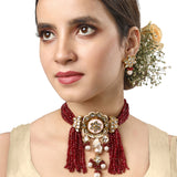 Gold Plated Kundan Necklace with Agate and Pearls