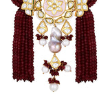 Gold Plated Kundan Necklace with Agate and Pearls