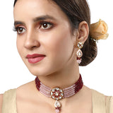 Gold Plated Kundan Necklace with Onyx and Agate