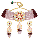 Gold Plated Kundan Necklace with Onyx and Agate