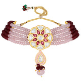 Gold Plated Kundan Necklace with Onyx and Agate