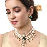 Gold Plated Kundan Necklace with Onyx and Pearls