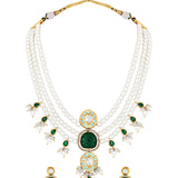 Gold Plated Kundan Necklace with Onyx and Pearls