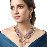 Gold Plated Kundan Necklace with Onyx and Agate