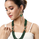 Gold Plated Kundan Necklace with Onyx and Agate