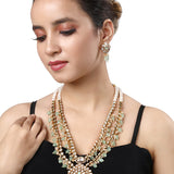 Gold Plated Kundan Necklace with Agate and Pearls