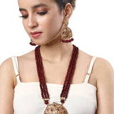 Gold Plated Kundan Necklace with Agate and Onyx