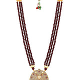 Gold Plated Kundan Necklace with Agate and Onyx