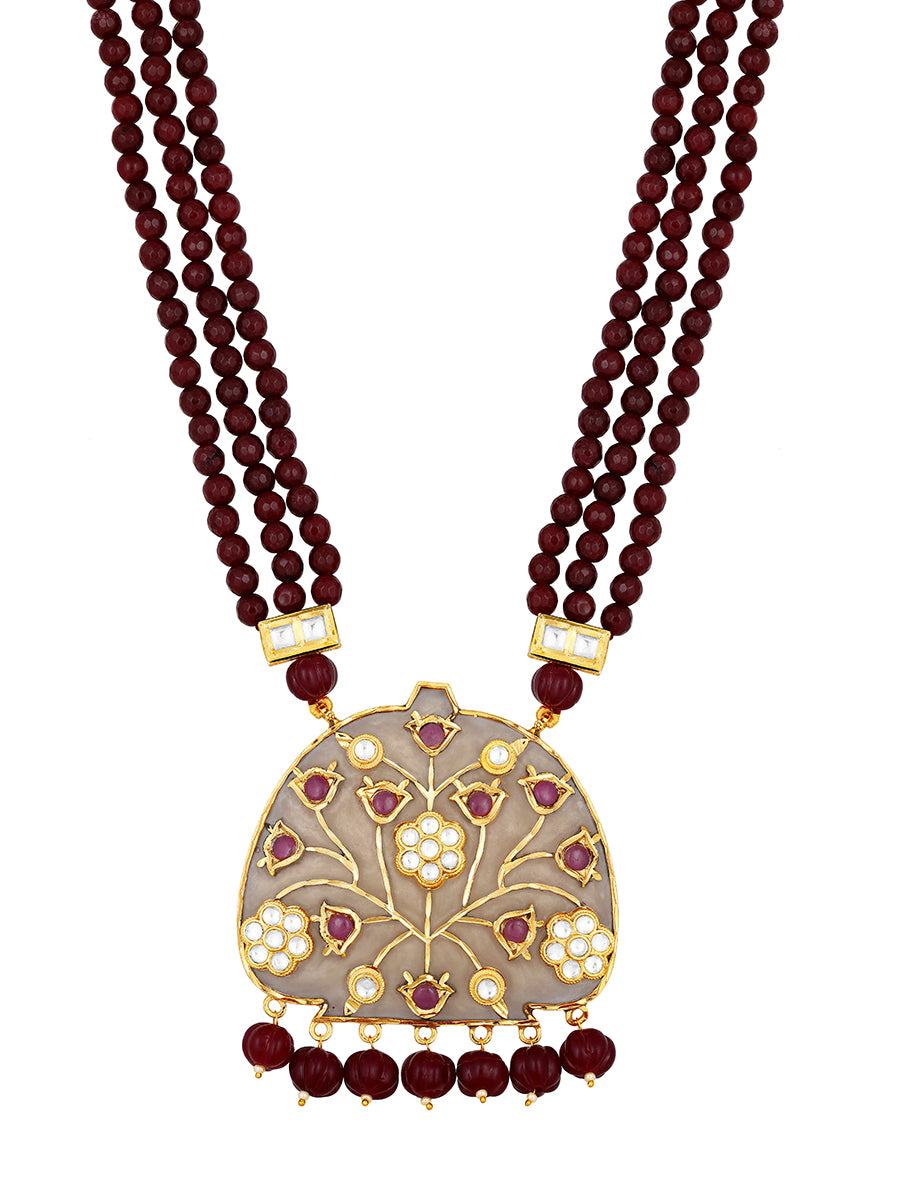 Gold Plated Kundan Necklace with Agate and Onyx