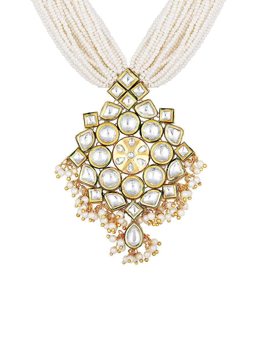 Gold Plated Kundan Necklace with Pearls