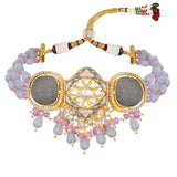 Gold Plated Kundan Necklace with Monalisa and Agate