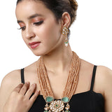 Gold Plated Kundan Necklace with Onyx and Pearls