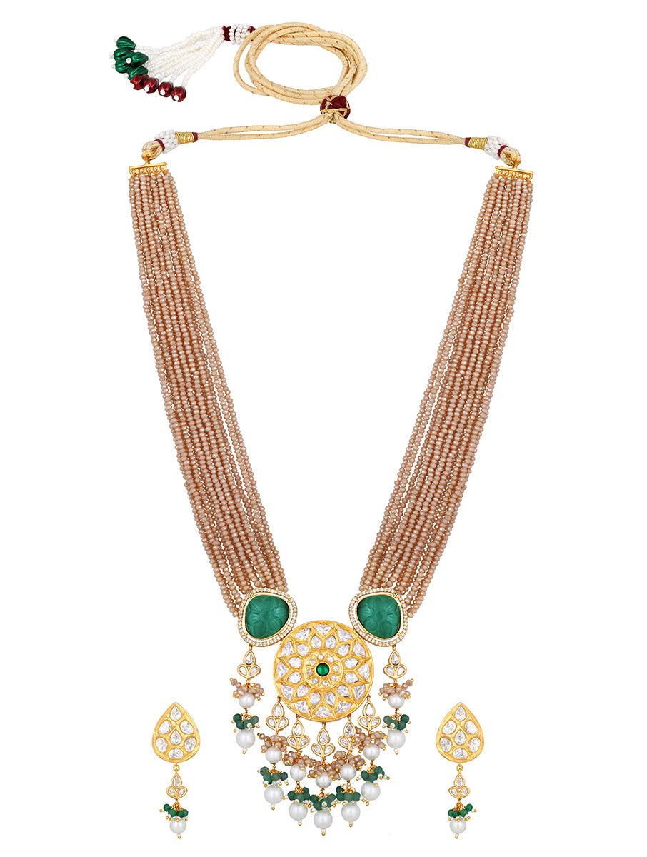 Gold Plated Kundan Necklace with Onyx and Pearls