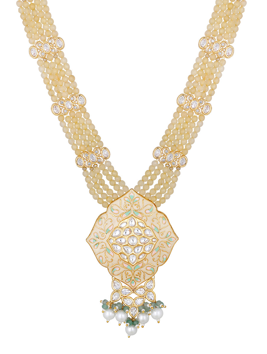 Gold Plated Kundan Necklace with Agate and Pearls