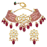 Gold Plated Kundan Necklace with Onyx and Agate