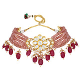 Gold Plated Kundan Necklace with Onyx and Agate