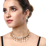 Gold Plated Kundan Necklace with Agate and Pearls