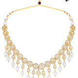 Gold Plated Kundan Necklace with Agate and Pearls