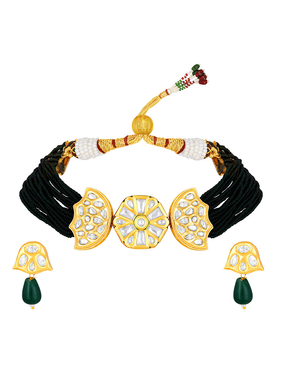 Gold Plated Kundan Necklace with Agate