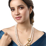 Gold Plated Pearl Beaded Necklace with Mother of Pearl