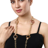 Designer Necklace With Gold Finished Brass, Shell Pearls & Natural Onyx Stone