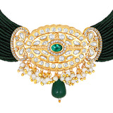 Gold Plated Kundan Necklace with Agate and Pearls