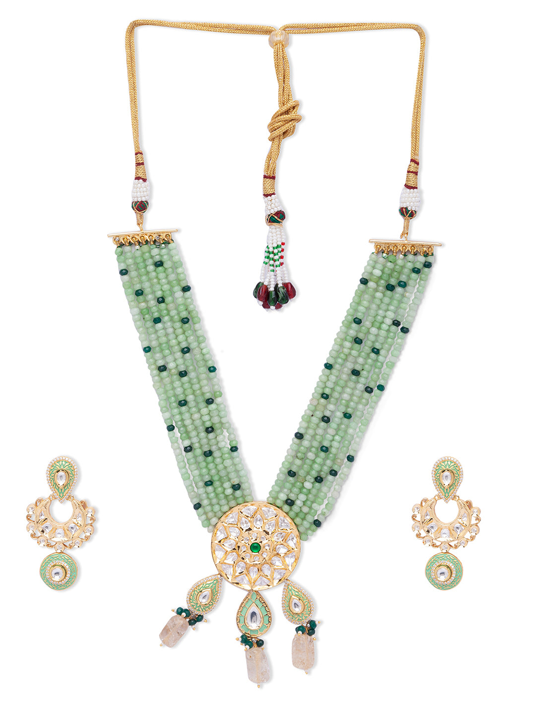 Green Gold Tone Kundan Meenakari Necklace Set with Onyx