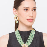 Green Gold Tone Kundan Meenakari Necklace Set with Onyx