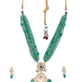 Green Gold Tone Kundan Necklace Set with Onyx