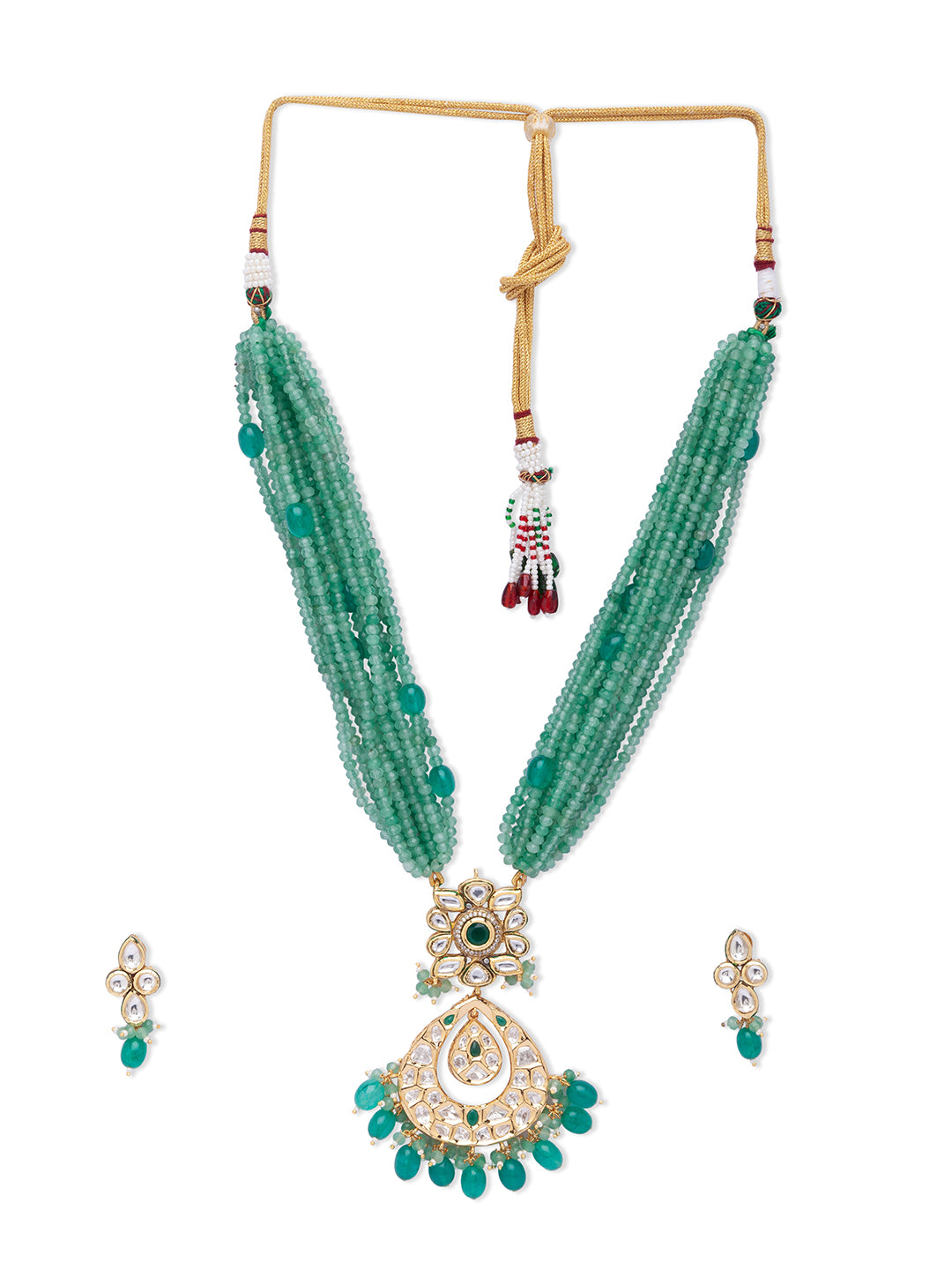Green Gold Tone Kundan Necklace Set with Onyx