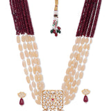 Maroon Gold Tone Kundan Necklace Set with Onyx