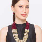 Maroon Gold Tone Kundan Necklace Set with Onyx