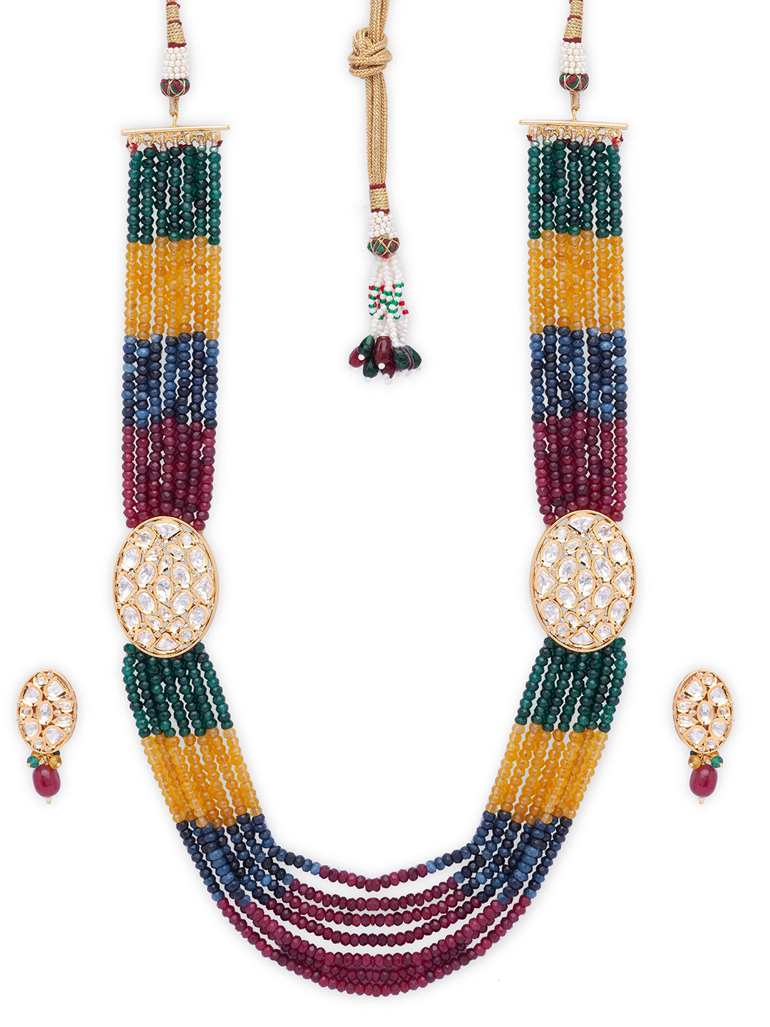 Multicolor Gold Tone Kundan Necklace Set with Onyx