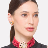 Red Gold Tone Kundan Choker Necklace Set with Pearls