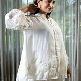 Elegant Organza White Co-ord Set with Intricate Thread Work