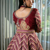 Flared Maroon Silk Lehenga with Intricate Embroidery and Handcrafted Details