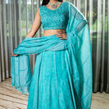 Handcrafted Ferozi Lehenga with Self Colour Bead Work