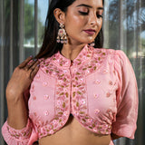 Elegant Pink Organza Lehenga with Crystal and Beadwork