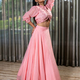 Elegant Pink Organza Lehenga with Crystal and Beadwork