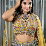 Flared Yellow Lehenga with Intricate Embroidery and Net Dupatta