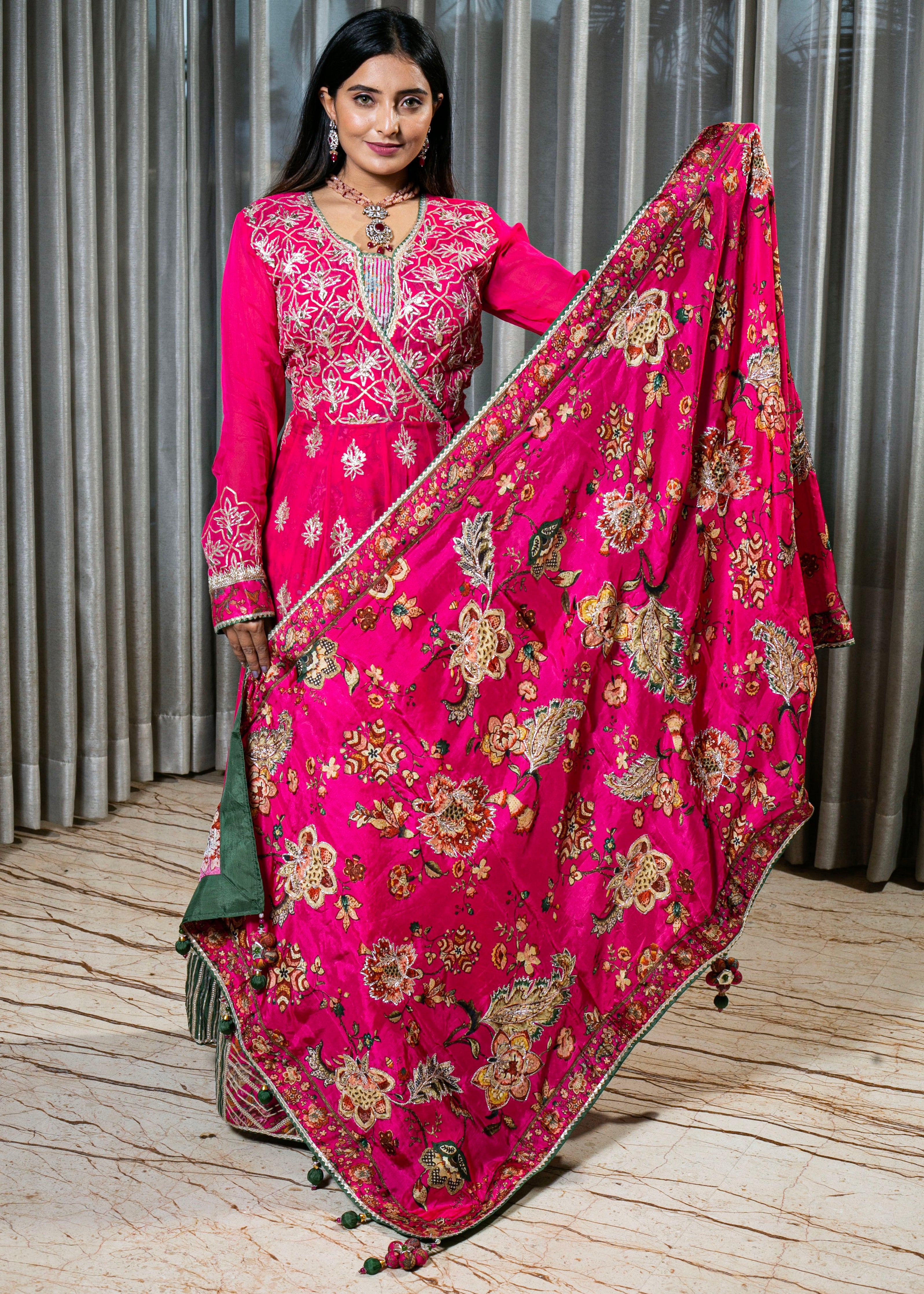 Designer Organza Anarkali Dress with Gota Work