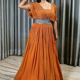 Designer Orange Georgette Dress with Handcrafted Embellishments