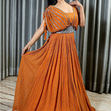 Designer Orange Georgette Dress with Handcrafted Embellishments