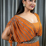 Designer Orange Georgette Dress with Handcrafted Embellishments