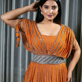 Designer Orange Georgette Dress with Handcrafted Embellishments