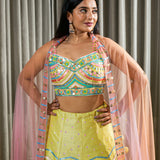 Hand Embroidered Designer Silk Lehenga in Lime Green