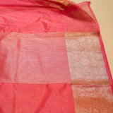 Peach Pink Banarasi Organza Saree with Gold Woven Border