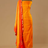 Orange Pure Silk Suit with Gold Zari Woven Buti and Bandhej Dupatta