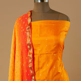 Orange Pure Silk Suit with Gold Zari Woven Buti and Bandhej Dupatta